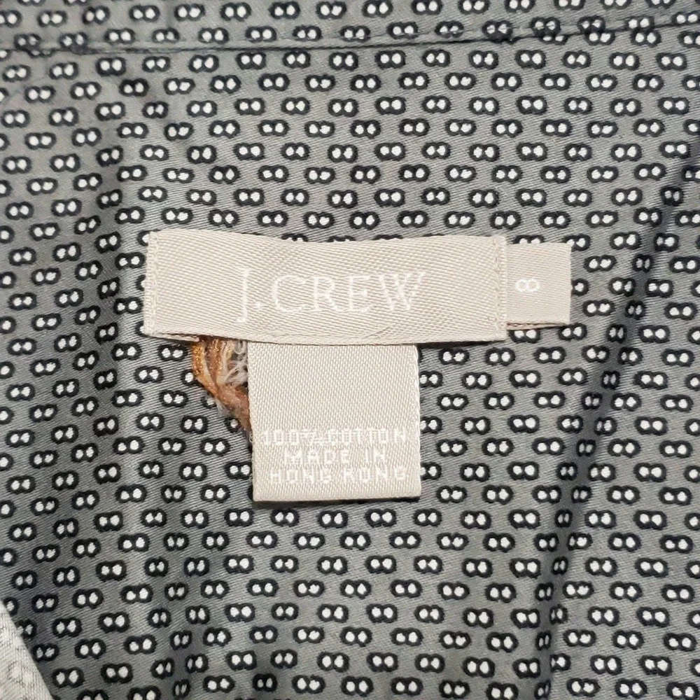 J. Crew Womens Geometric Micro-Print Short Sleeve Button Down Shirt Grey Sz 8